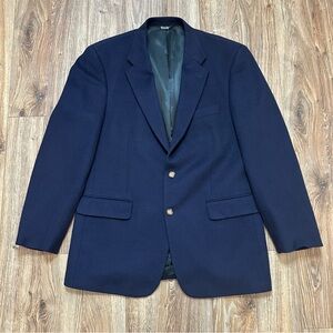 Vintage Bill Blass Men's Navy Camel Hair Blazer Jacket 42L Formal Classic Coat
